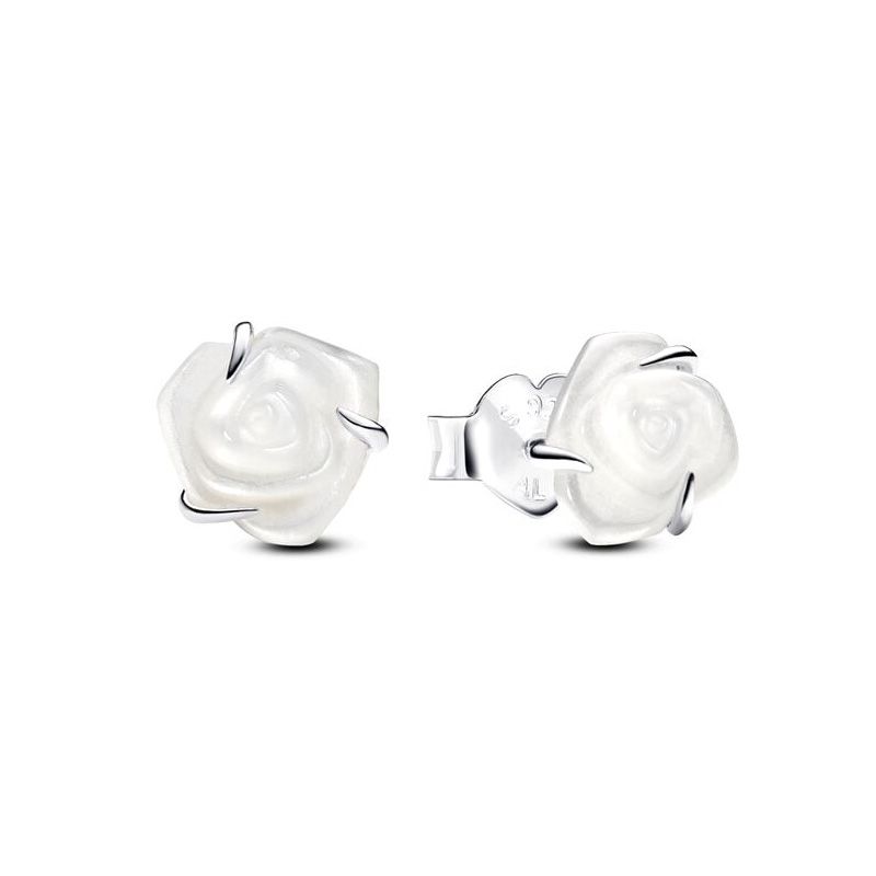Boucles d'oreilles femme puces pandora argent 925/1000 rose blanche 293209c01 - puces - edora