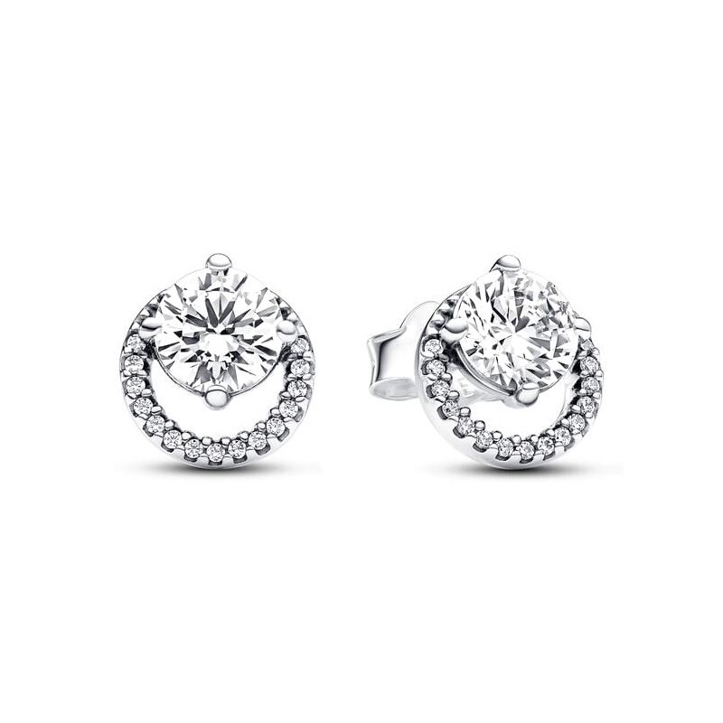 Boucles d'oreilles femme puces pandora argent 925/1000  halo rond scintillant 291248c01 - puces - edora