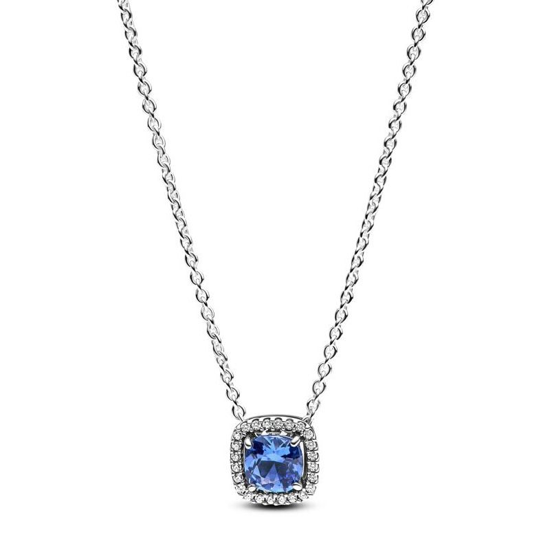 Collier femme pandora argent 925/1000 halo bleu carré scintillant 393560c01-45 - colliers-femme - edora