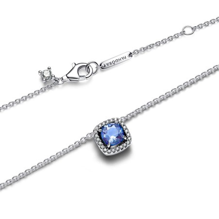 Collier femme pandora argent 925/1000 halo bleu carré scintillant 393560c01-45 – colliers femme