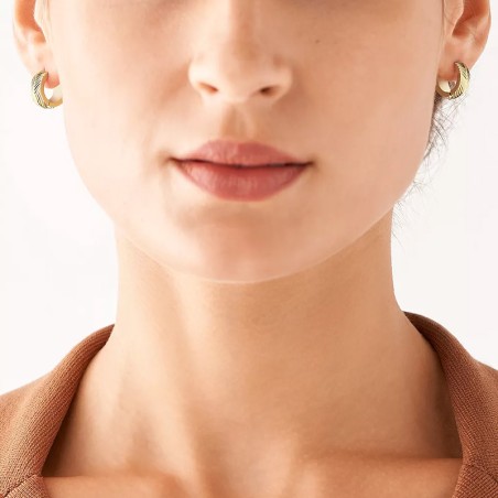 Boucles d'oreilles femme créoles fossil linear texture acier doré jf04116710 – boucles d'oreilles femme