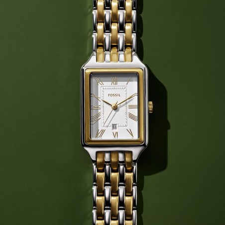 Montre femme fossil raquel à trois aiguilles avec date, en acier inoxydable bicolore es5368 – montres femme