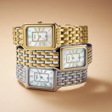 Montre femme fossil raquel à trois aiguilles avec date, en acier inoxydable, bicolore es5305 – montres femme