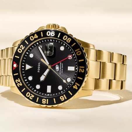 Montre homme fossil blue gmt en acier inoxydable, doré fs5990 – montres homme