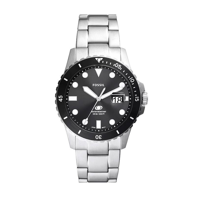 Montre homme fossil blue dive à trois aiguilles avec date, en acier inoxydable fs6032 - montres-homme - edora