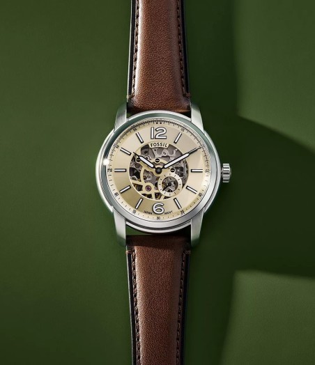 Montre homme fossil heritage automatique en cuir marron me3264 – montres homme