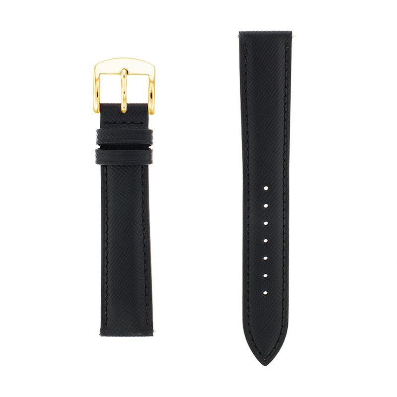 Bracelet cuir vachette grain saffiano soho 18/16mm noir couture t/t doublure vachette nubuck  anse d'clic - bracelets - edora