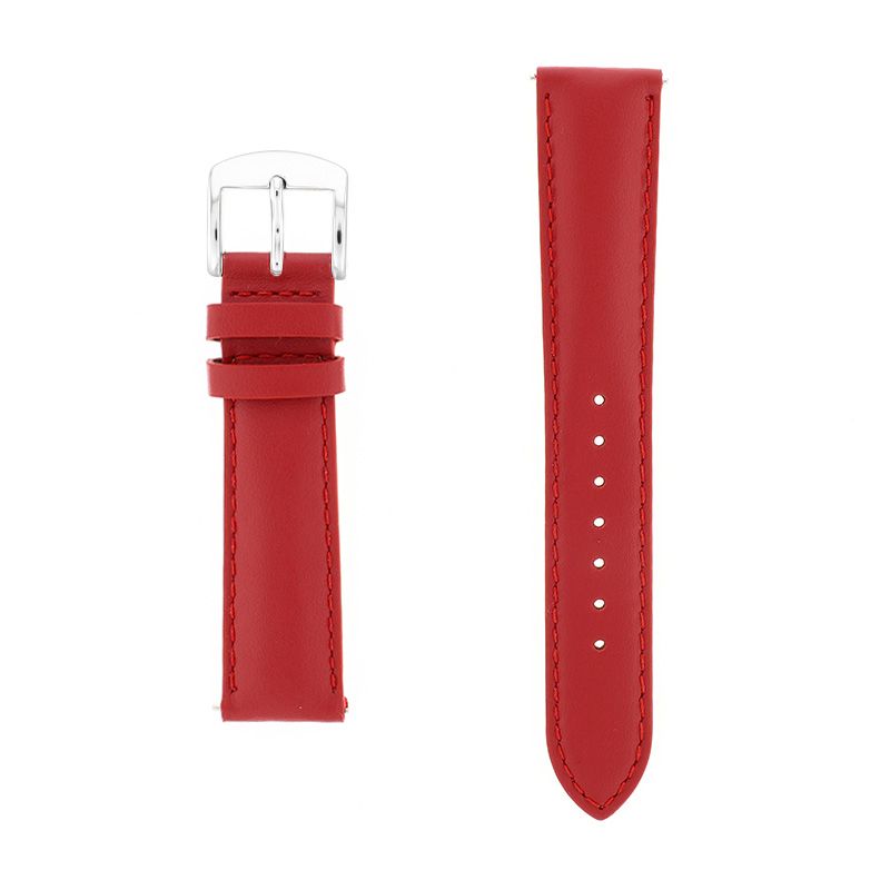 Bracelet cuir vachette satinée new york 18/16mm rouge couture t/t doublure vachette nubuck  anse d'clic - bracelets - edora
