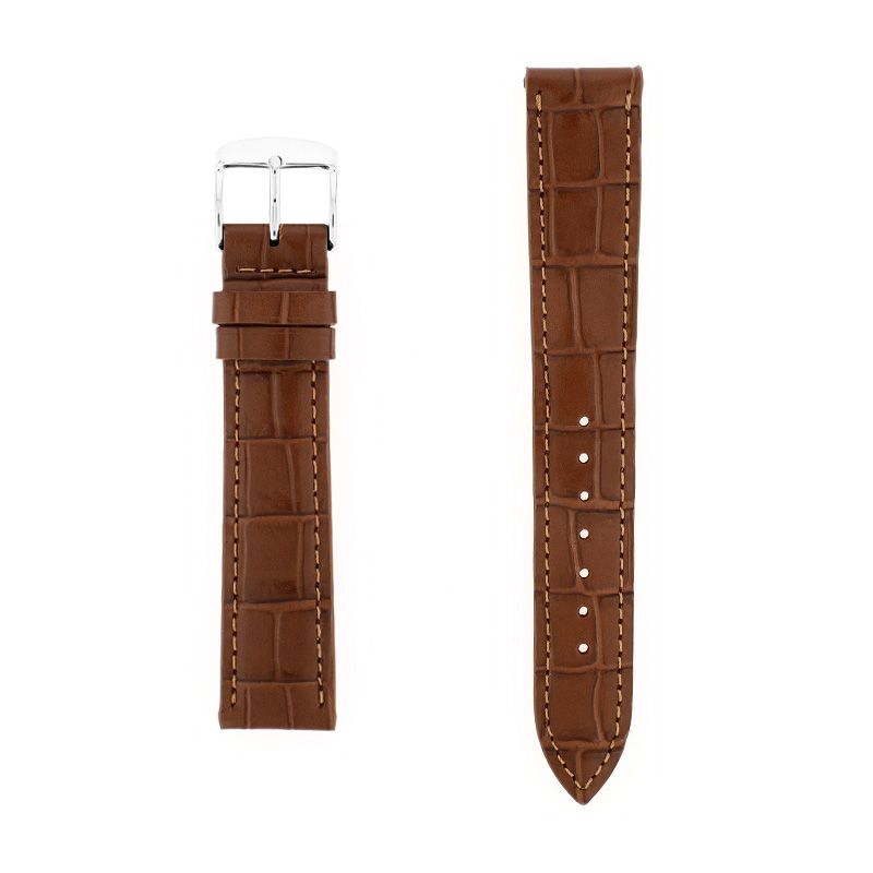 Bracelet cuir veau grain alligator satiné écaille carrée charleston 18/16mm cognac couture t/t doublure vachette nubuck - bracelets - edora