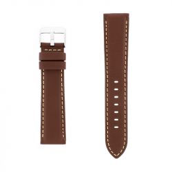 Bracelet cuir taureau mat aviator 20/18mm vison couture sellier ecru doublure veau déperlant - bracelets - edora - 0