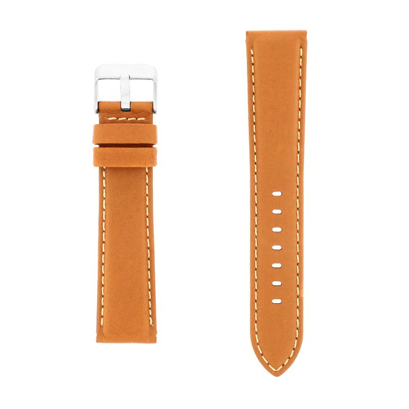 Bracelet cuir taureau mat aviator 20/18mm miel couture sellier ecru doublure veau déperlant - bracelets - edora