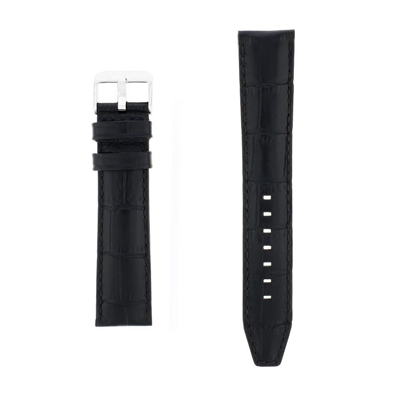 Bracelet cuir veau grain alligator mat écaille carrée indiana 20/18mm noir couture sellier t/t doublure veau déperlant - bracelets - edora