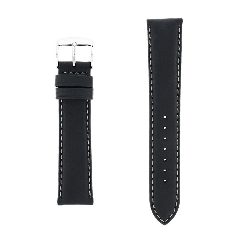 Bracelet cuir veau déperlant mat neptune 20/18mm noir couture/tranche gris doublure veau déperlant - bracelets - edora