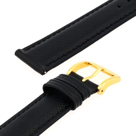 Bracelet cuir vachette grain saffiano soho 18/16mm noir couture t/t doublure vachette nubuck  anse d'clic – bracelets montre