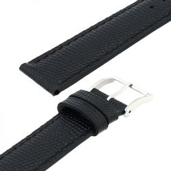 Bracelet cuir vachette grain lézard mat opaline 18/16mm noir couture t/t doublure vachette nubuck - bracelets - edora - 2