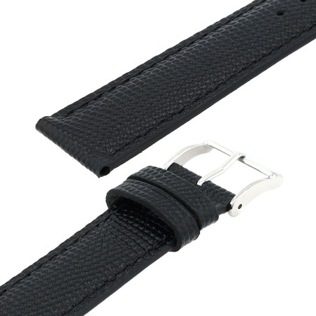 Bracelet cuir vachette grain lézard mat opaline 18/16mm noir couture t/t doublure vachette nubuck – bracelets montre