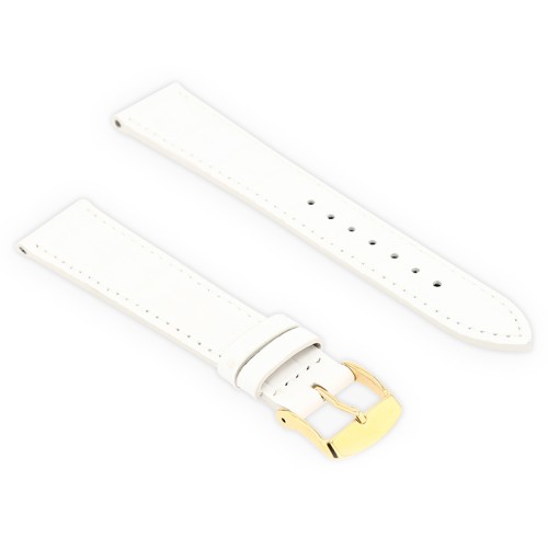 Bracelet Cuir Veau grain alligator Satiné écaille carrée CHARLESTON 18/16mm Blanc Couture T/T Doublure Vachette nubuck