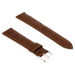 Bracelet cuir veau grain alligator satiné écaille carrée charleston 18/16mm cognac couture t/t doublure vachette nubuck - bracelets - edora - 1