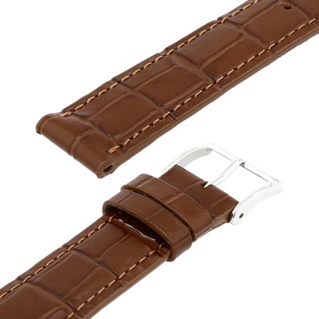 Bracelet cuir veau grain alligator satiné écaille carrée charleston 18/16mm cognac couture t/t doublure vachette nubuck – bracelets montre