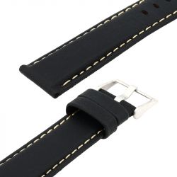 Bracelet cuir taureau mat aviator 20/18mm noir couture sellier ecru doublure veau déperlant - bracelets - edora - 2