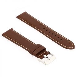 Bracelet cuir taureau mat aviator 20/18mm vison couture sellier ecru doublure veau déperlant - bracelets - edora - 1