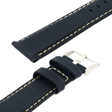 Bracelet cuir taureau mat aviator 20/18mm marine couture sellier ecru doublure veau déperlant – bracelets montre