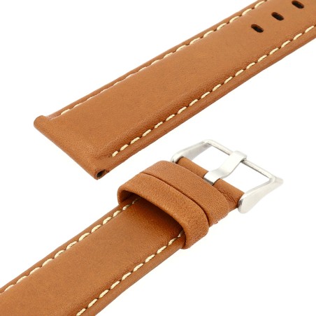 Bracelet cuir taureau mat aviator 20/18mm miel couture sellier ecru doublure veau déperlant – bracelets montre