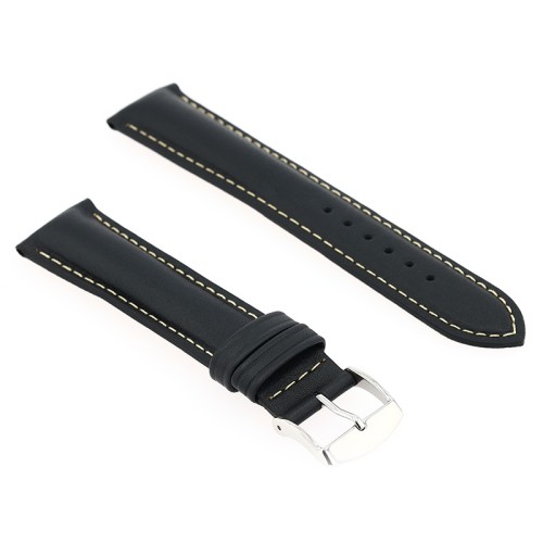 Bracelet Cuir Veau déperlant Mat IBIZA 20/18mm Noir Couture Ecru Doublure Veau déperlant