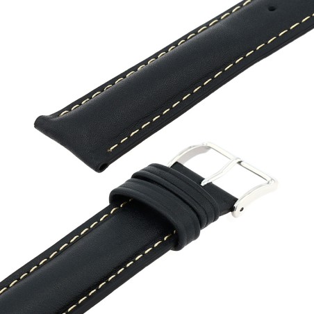 Bracelet cuir veau déperlant mat ibiza 20/18mm noir couture ecru doublure veau déperlant – bracelets montre