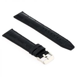 Bracelet cuir veau grain alligator mat écaille carrée indiana 20/18mm noir couture sellier t/t doublure veau déperlant - bracelets - edora - 1