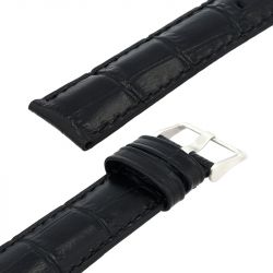 Bracelet cuir veau grain alligator mat écaille carrée indiana 20/18mm noir couture sellier t/t doublure veau déperlant - bracelets - edora - 2