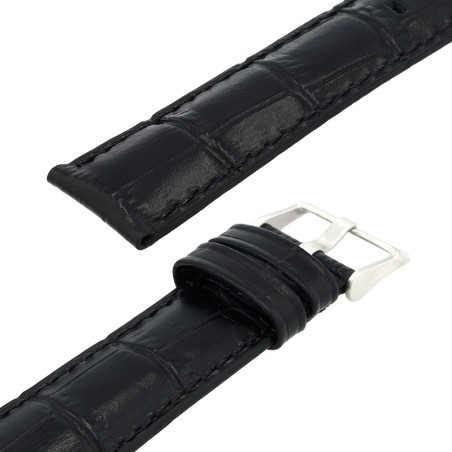 Bracelet cuir veau grain alligator mat écaille carrée indiana 20/18mm noir couture sellier t/t doublure veau déperlant – bracelets montre