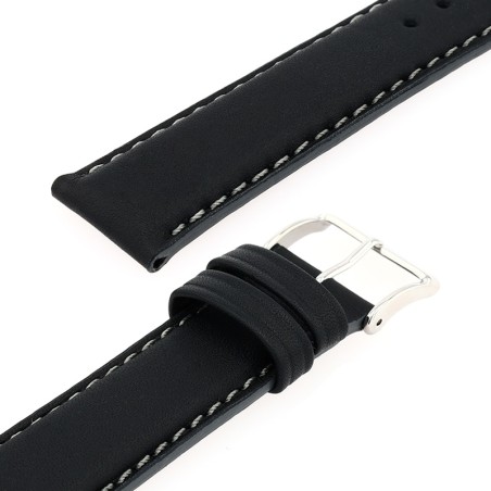 Bracelet cuir veau déperlant mat neptune 20/18mm noir couture/tranche gris doublure veau déperlant – bracelets montre