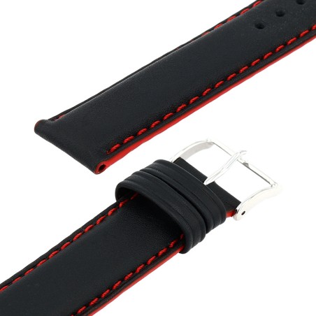 Bracelet cuir veau déperlant mat neptune 20/18mm noir couture/tranche rouge doublure veau déperlant – bracelets montre