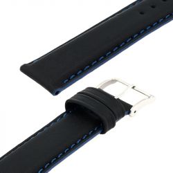 Bracelet cuir veau déperlant mat neptune 20/18mm noir couture/tranche marine doublure veau déperlant - bracelets - edora - 2