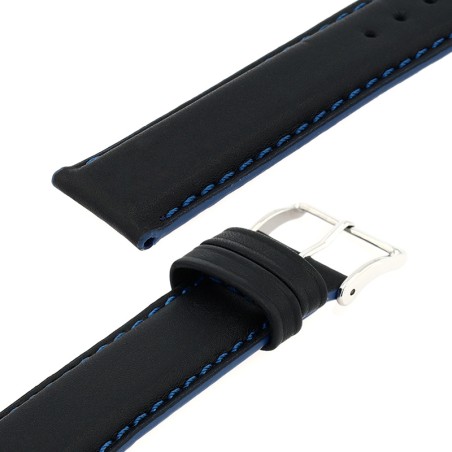 Bracelet cuir veau déperlant mat neptune 20/18mm noir couture/tranche marine doublure veau déperlant – bracelets montre