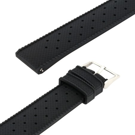 Bracelet caoutchouc fluorocarbone mattropic 20/18mm noir sans couture anse d’clic – bracelets montre