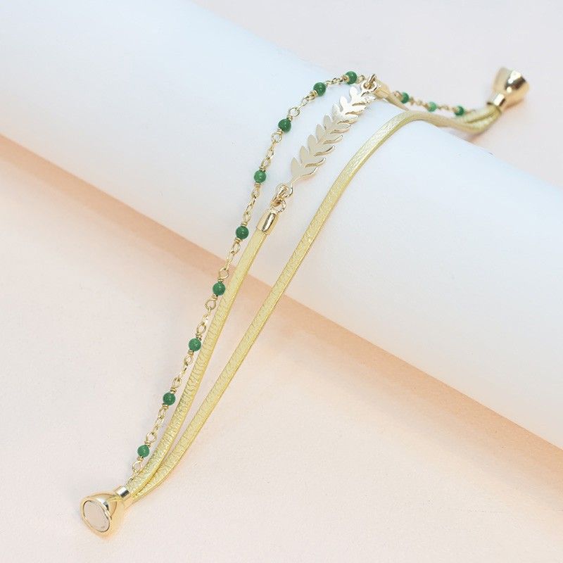 Bracelet femme flowers for zoé serendi doré, cuir et jade serendi226jt1 - bracelets-femme - edora