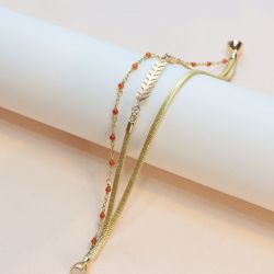 Bracelet femme flowers for zoé serendi doré, cuir et cornaline serendi226ct1 - bracelets-femme - edora - 0