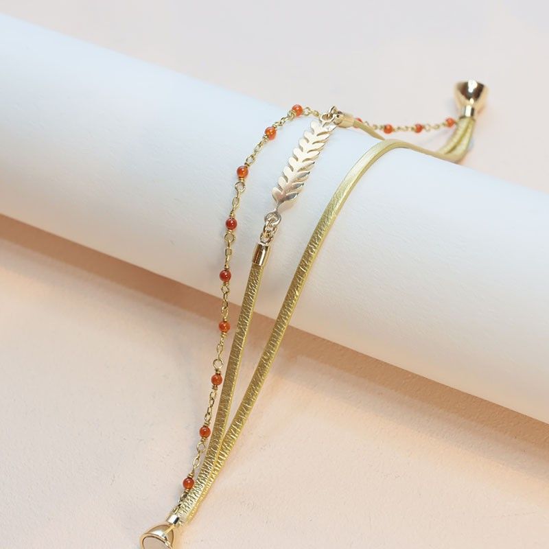 Bracelet femme flowers for zoé serendi doré, cuir et cornaline serendi226ct1 - bracelets-femme - edora