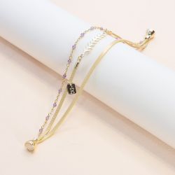 Bracelet femme flowers for zoé serendi doré, cuir et amethyste serendi226at1 - bracelets-femme - edora - 0