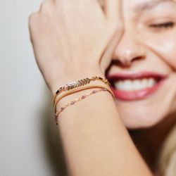 Bracelet femme flowers for zoé serendi doré, cuir et amethyste serendi226at1 - bracelets-femme - edora - 1