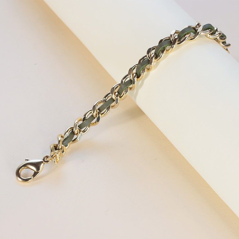 Bracelet femme flowers for zoé robin olive vernis métal doré et cuir robin312tu - bracelets-femme - edora