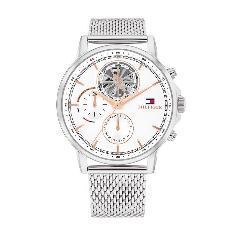 Montre homme chronographe tommy hilfiger stewart sport lux timer acier argenté 1710682 - montres-homme - edora