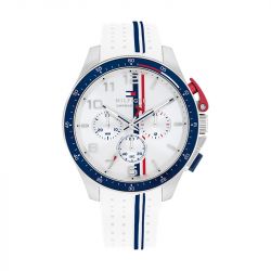 Montre homme chronographe tommy hilfiger bank sporty timer with th codes silicone blanc 1792167 - montres-homme - edora - 0