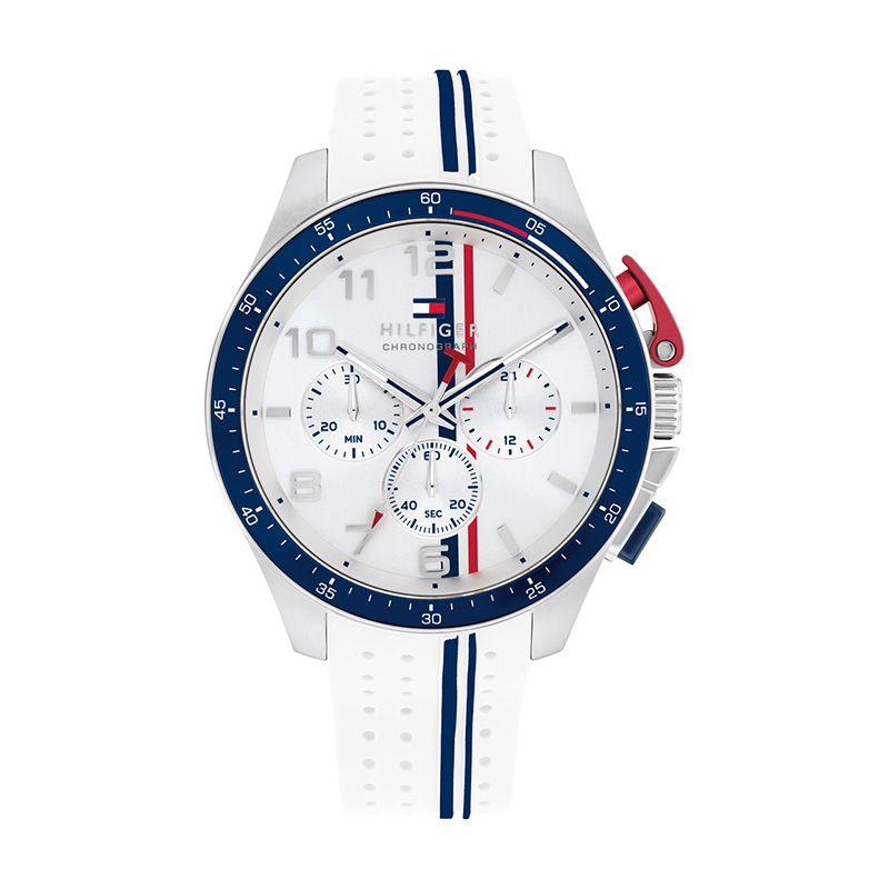 Montre homme chronographe tommy hilfiger bank sporty timer with th codes silicone blanc 1792167 - montres-homme - edora