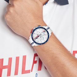 Montre homme chronographe tommy hilfiger bank sporty timer with th codes silicone blanc 1792167 - montres-homme - edora - 1
