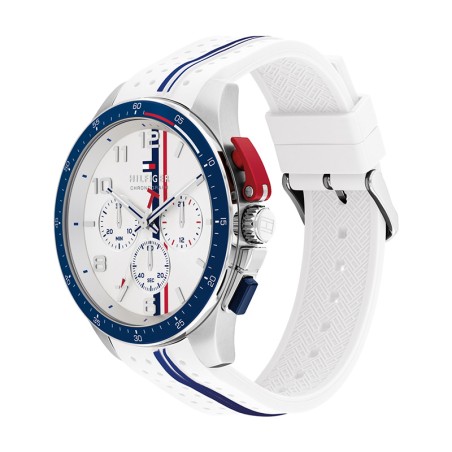 Montre homme chronographe tommy hilfiger bank sporty timer with th codes silicone blanc 1792167 – montres homme