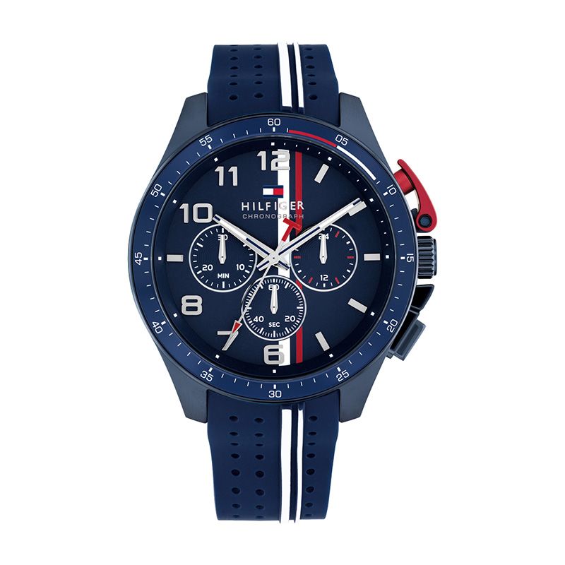 Montre homme chronographe tommy hilfiger bank sporty timer with th codes silicone bleu 1792169 - montres-homme - edora