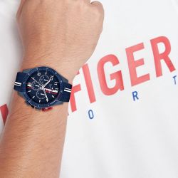 Montre homme chronographe tommy hilfiger bank sporty timer with th codes silicone bleu 1792169 - montres-homme - edora - 1